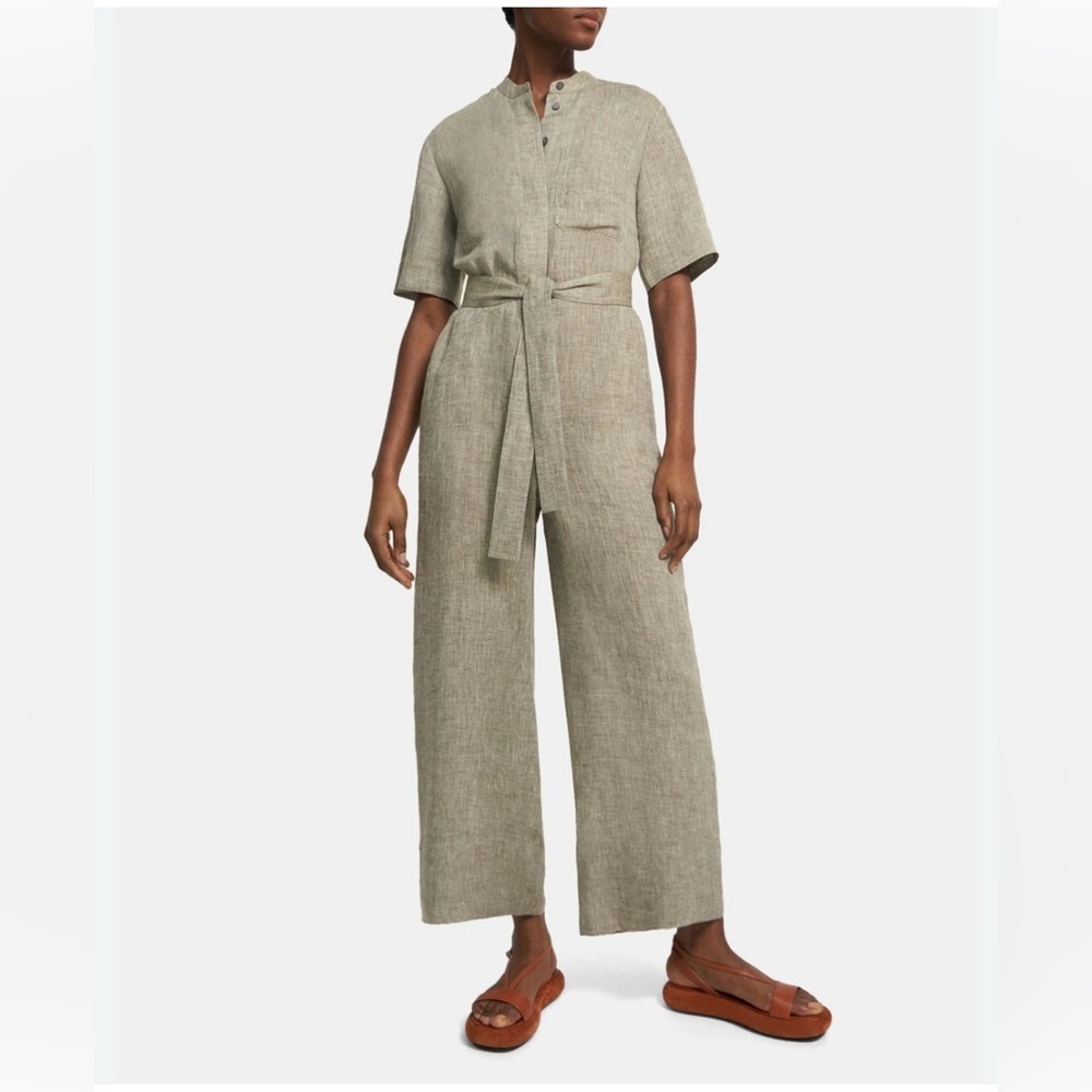 Theory Patch-Pocket Jumpsuit in Hemp. Size 00 color - willow melange